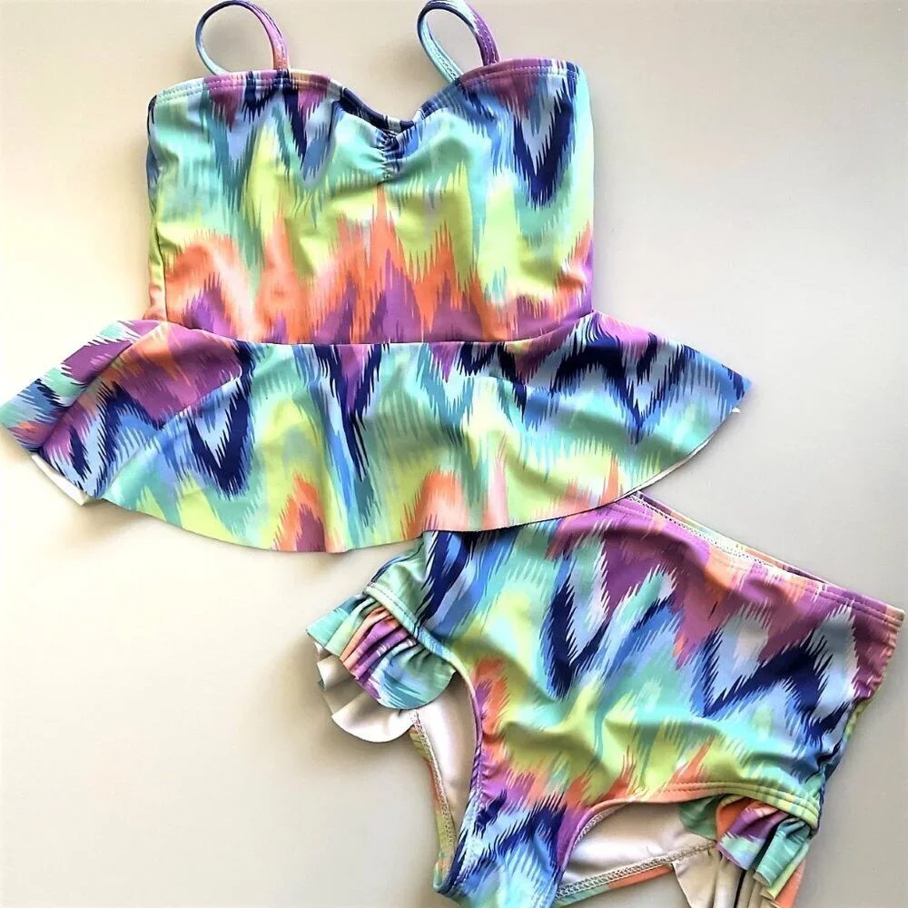 TIE DYE  GIRLS TWO PIECE SWIMSUIT EUC